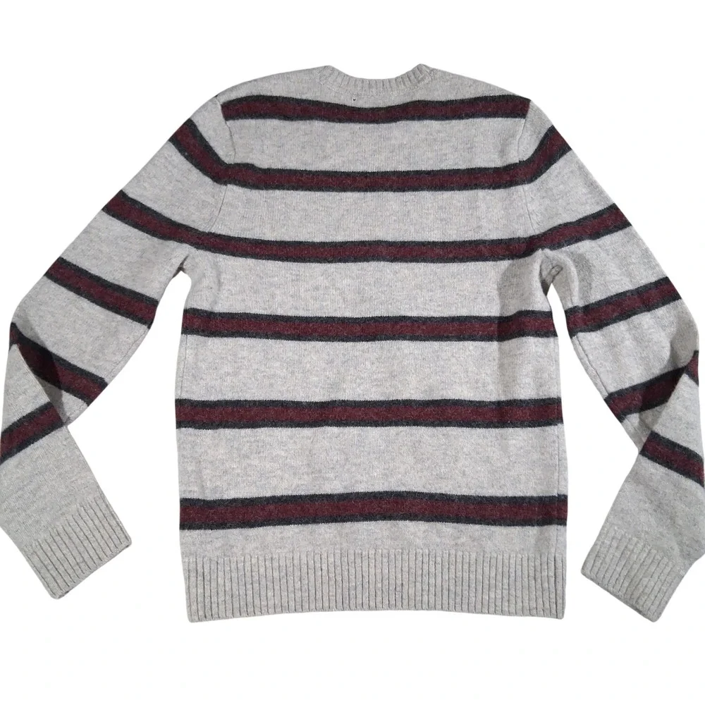 Abercrombie & Fitch Mens 100% Wool Striped Crewneck Sweater Gray Burgundy MEDIUM